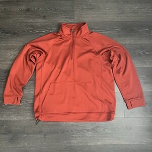 Duluth Trading Quarter Zip Fleece Pullover‎ Mens Orange L Oversized Relaxed Fit